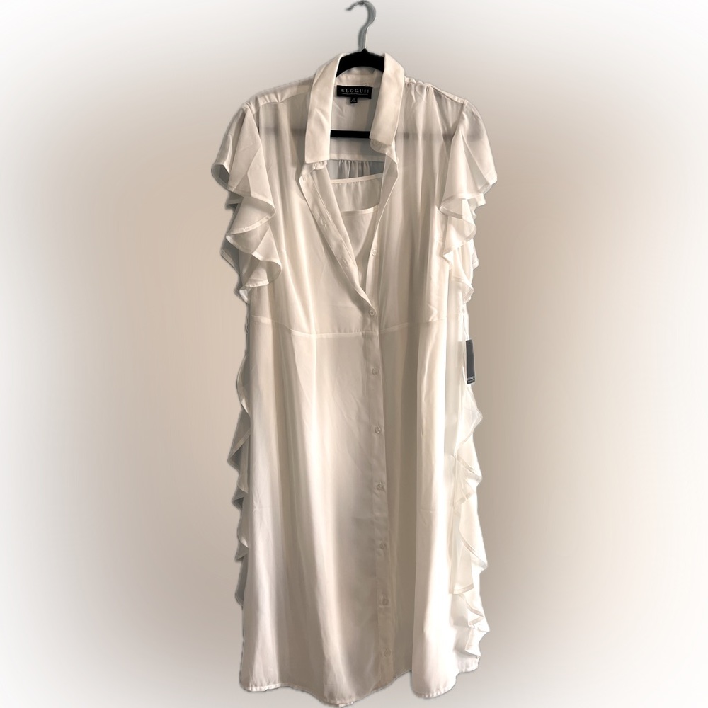 Eloquii NWT white layered summer dress with flutter sleeves and trim size 16
